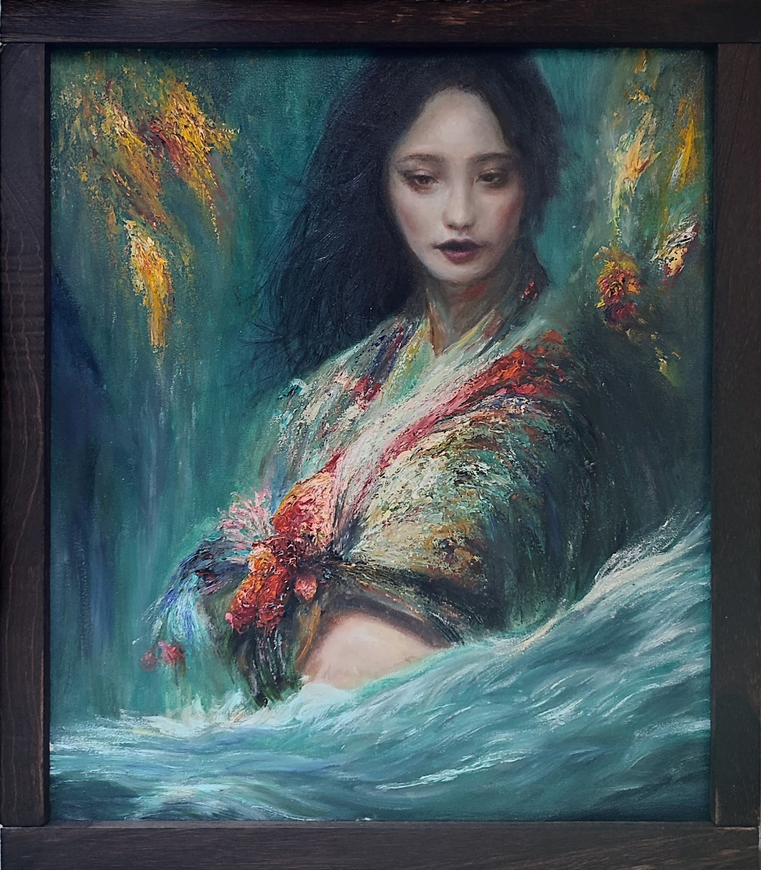 Oil painting 肉筆油彩画 〜浪の下にも都の候ぞ〜 写実画 印象派絵画 