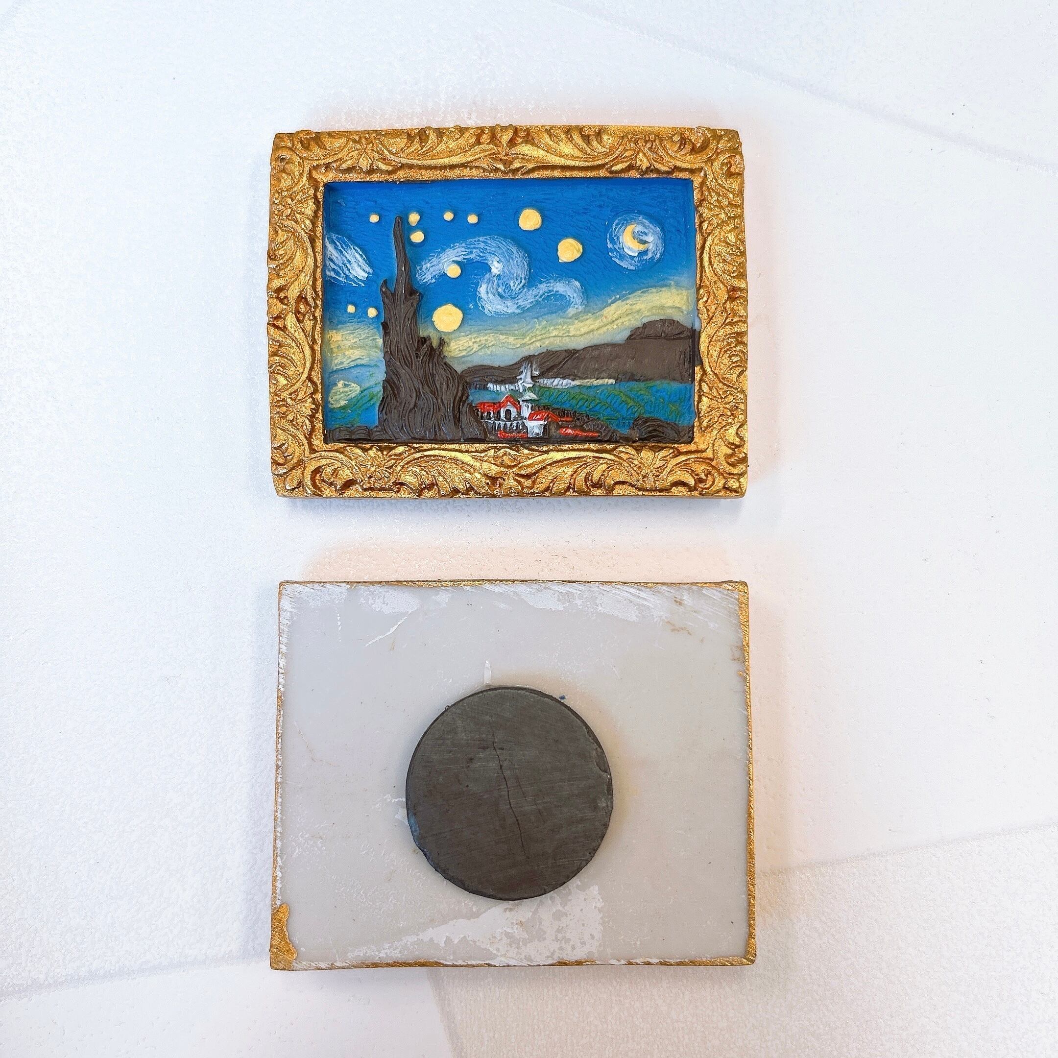ゴッホ 額縁 アート 立体 マグネット 】 星月夜 3D 磁石 絵 名画 油絵