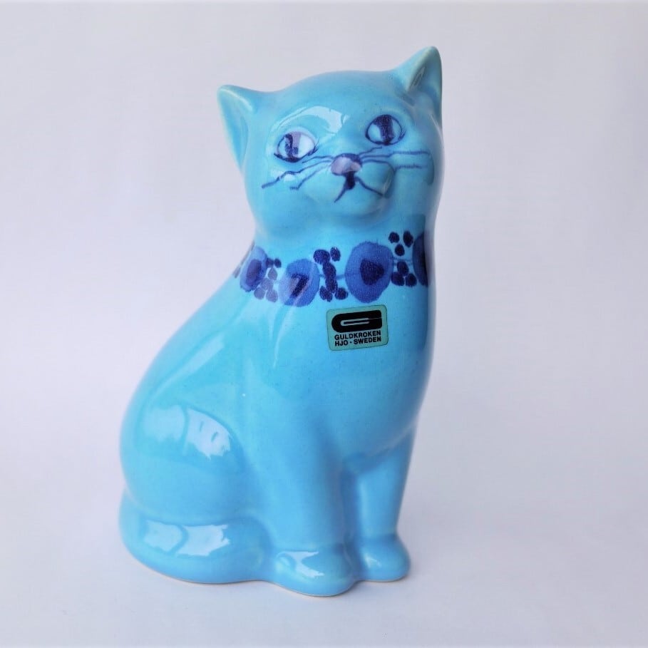 GULDKROKEN 青色ネコ 北欧陶器人形フィギュリン スウェーデン | こりす