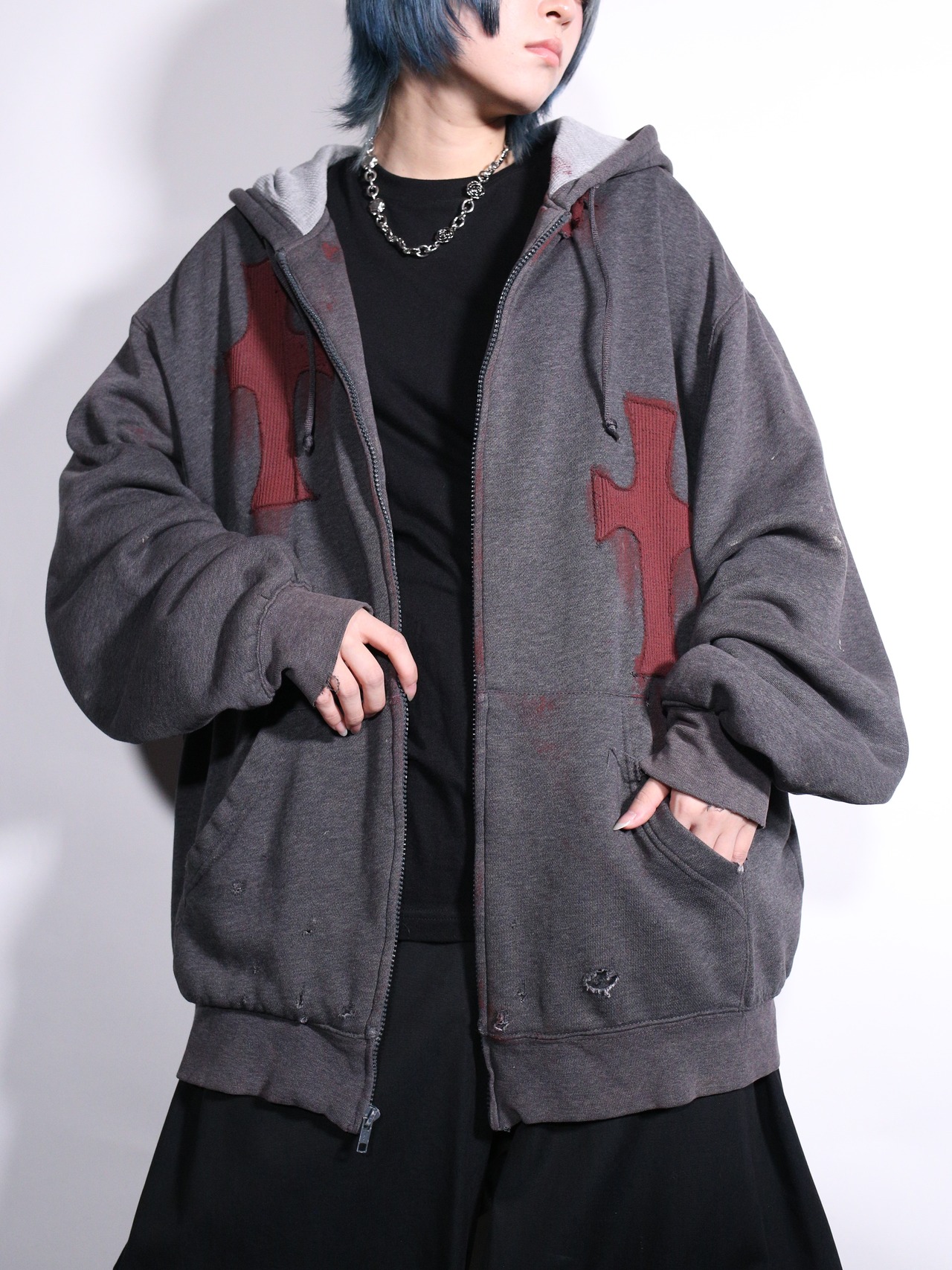 REMAKE /  blood cross design zip-up foodie - 3