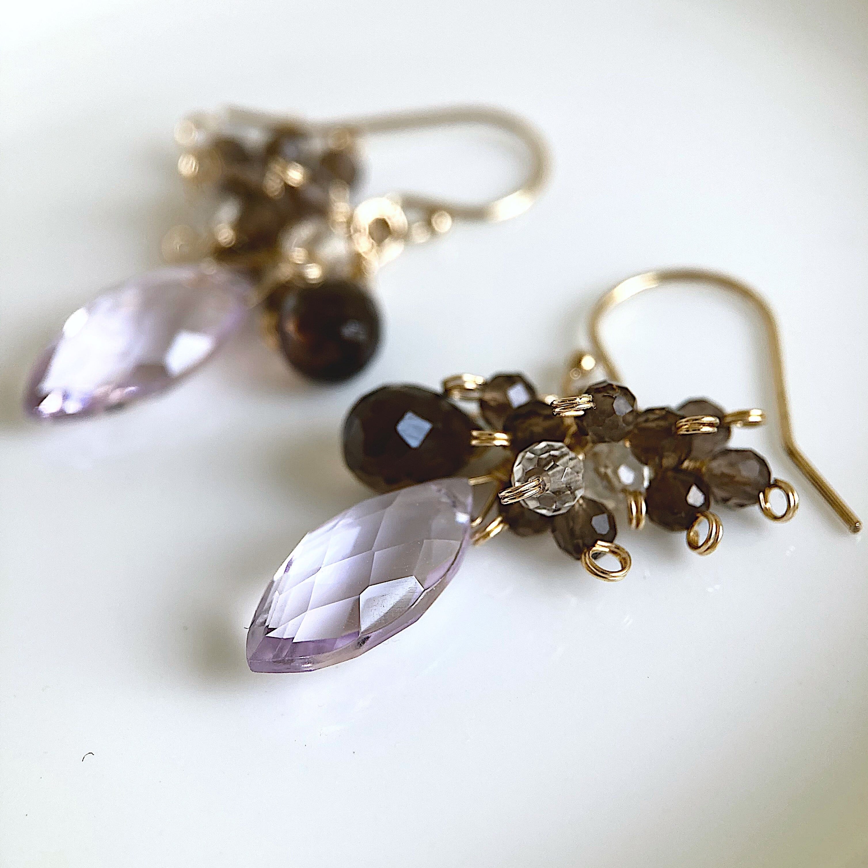 【高品質】 ラベンダーアメジスト スモーキークォーツ 華やぐ ピアス