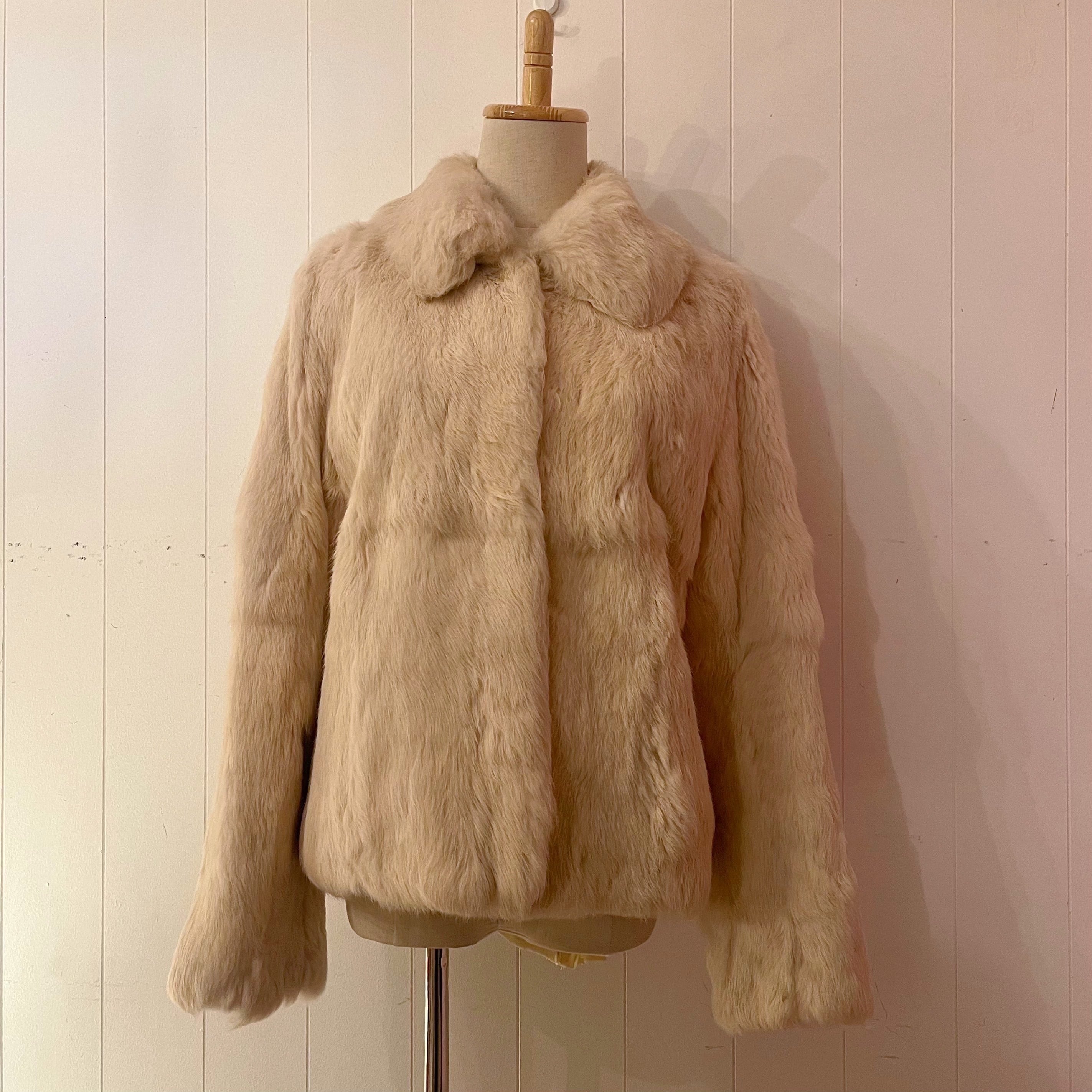 cream rabbit fur coat