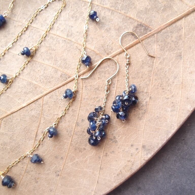 【K10】Royal Blue Kyanite Chain Earrings/カイヤナイト チェーンピアス