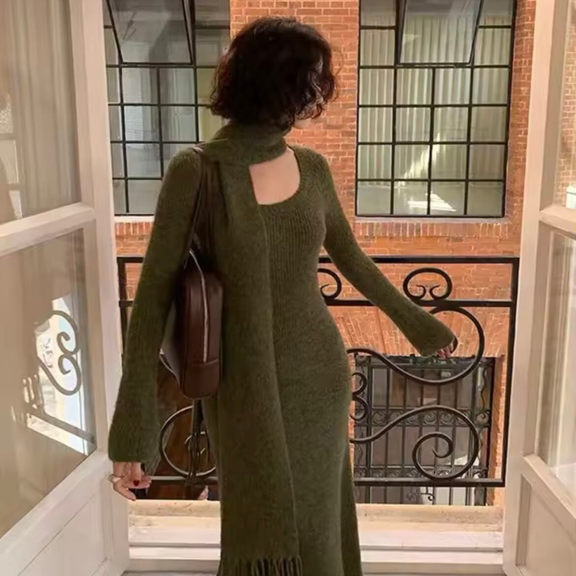 muffler knit long dress