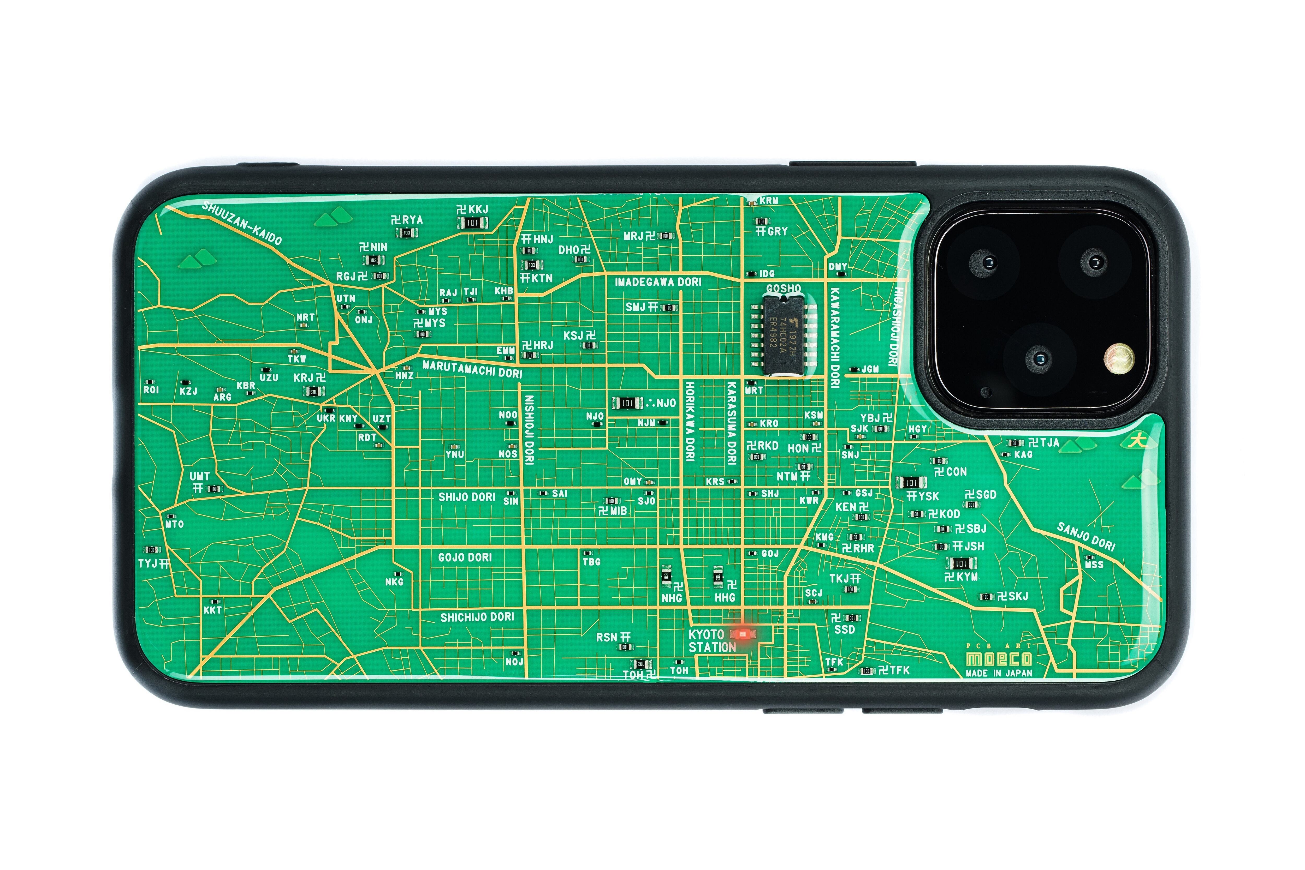 Flash 京都回路地図 Iphone 13 Pro ケース 緑黒白 東京回路線図a5クリアファイルをプレゼント Pcb Art Moeco