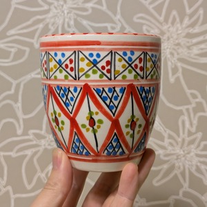 チュニジア産 スラマ陶器鉢 赤アラベスク