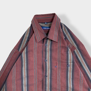 【KING'S ROAD】ストライプシャツ マルチカラー マルチストライプ 長袖シャツ カジュアルシャツ XL ビッグシルエット 古着