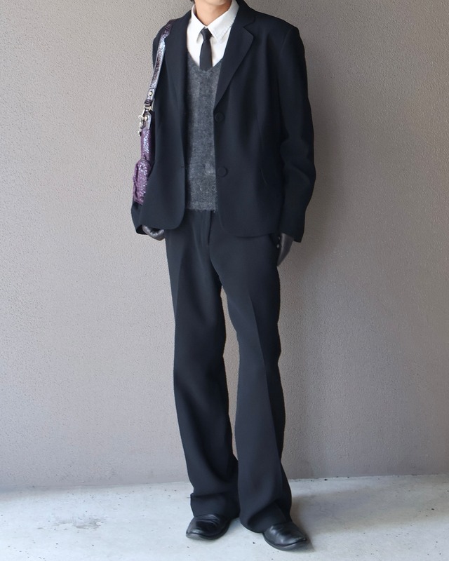 【set sales】lapel stitch tailored & wide straight slacks