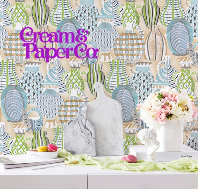 【切り売り】ライトベージュ×ライトブルー・ライトグリーン つぼ柄 FL1-778602MT for DIY 幅53㎝ リピート64㎝