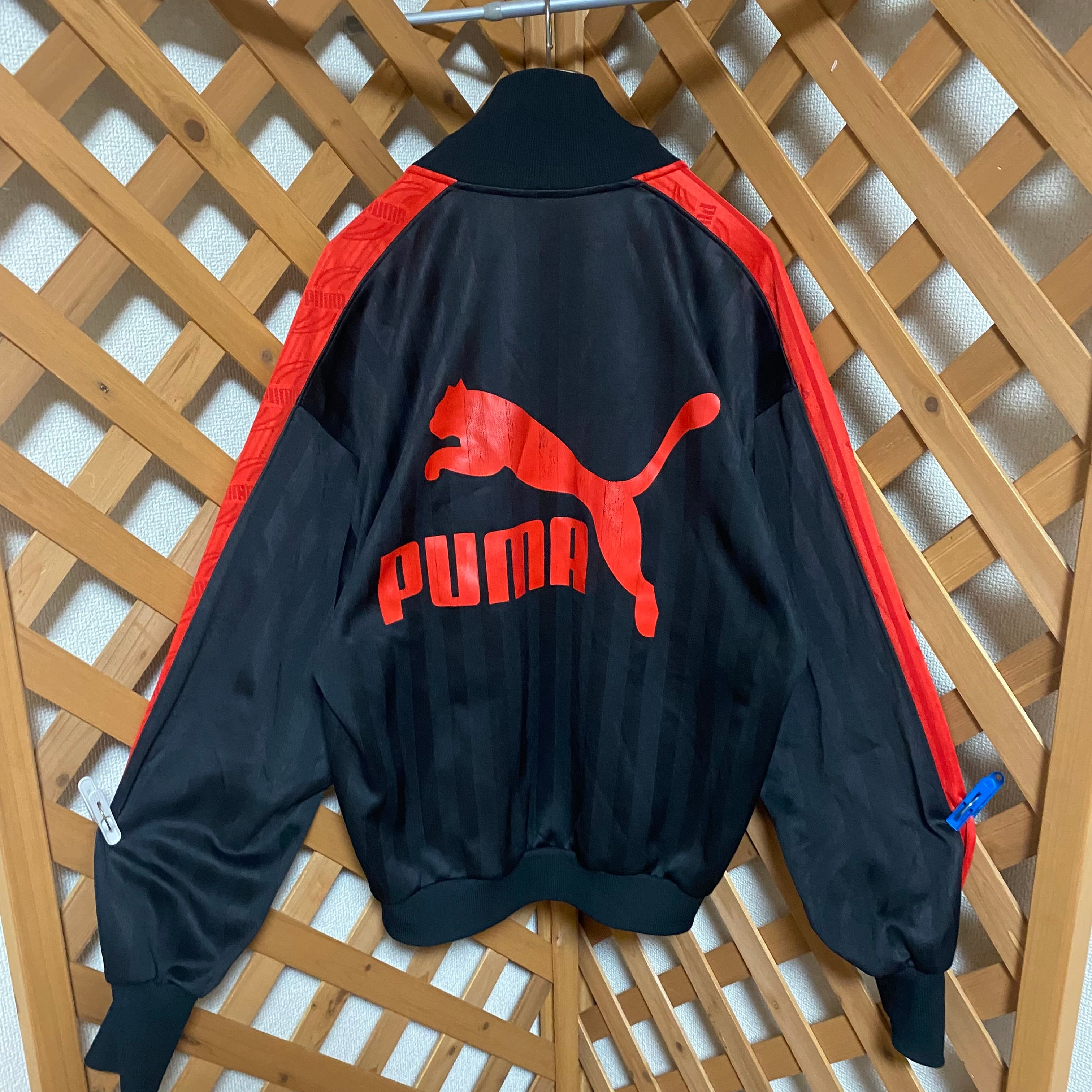 90s PUMA トラックジャケット ブラック レッド 古着 ストリート