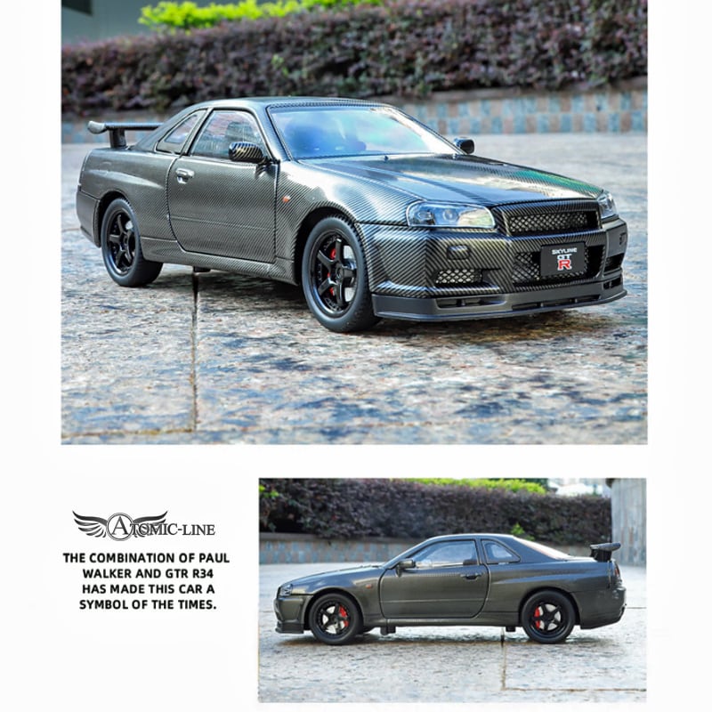 NISSAN GT-R R34 ミニカー 1/24 ライト点灯 エンジンサウンド 合金
