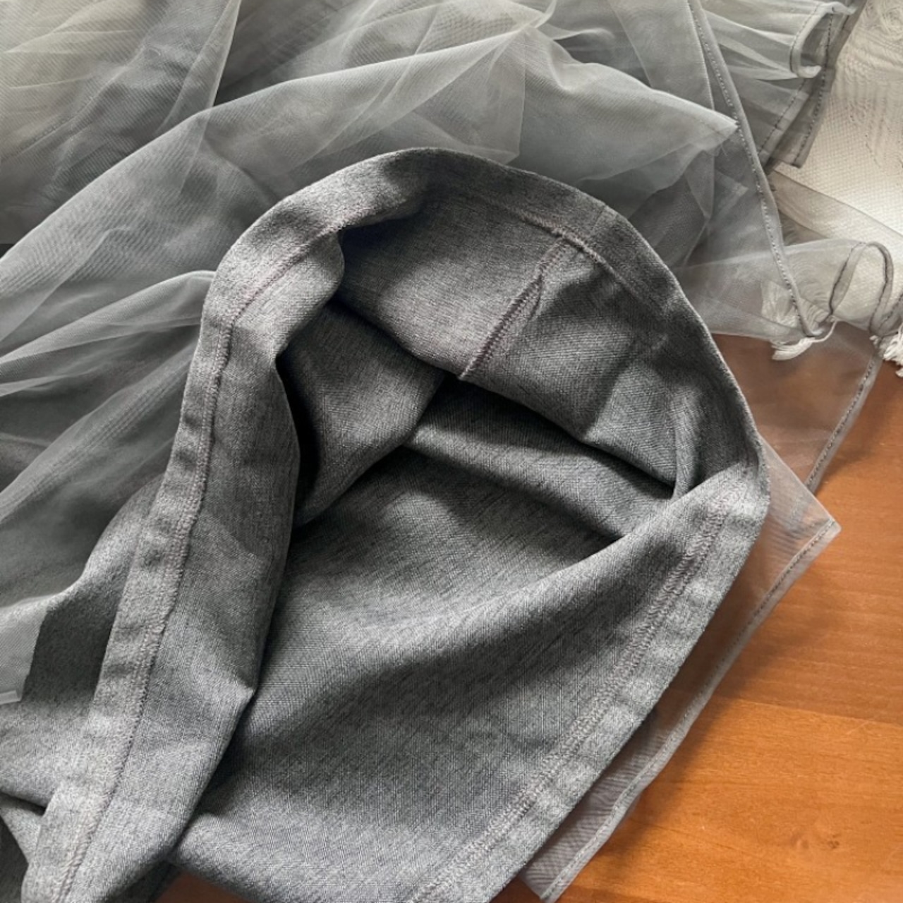 冬厚手層重ねチュールスカート