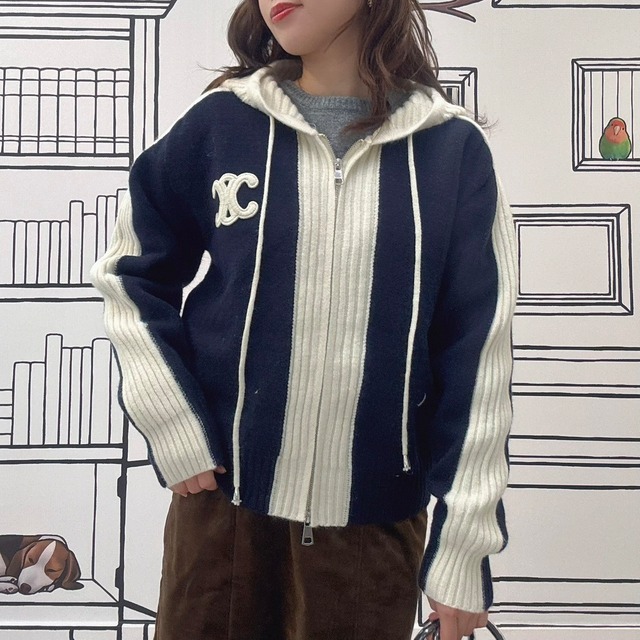 ライン配色切替ニットパーカー