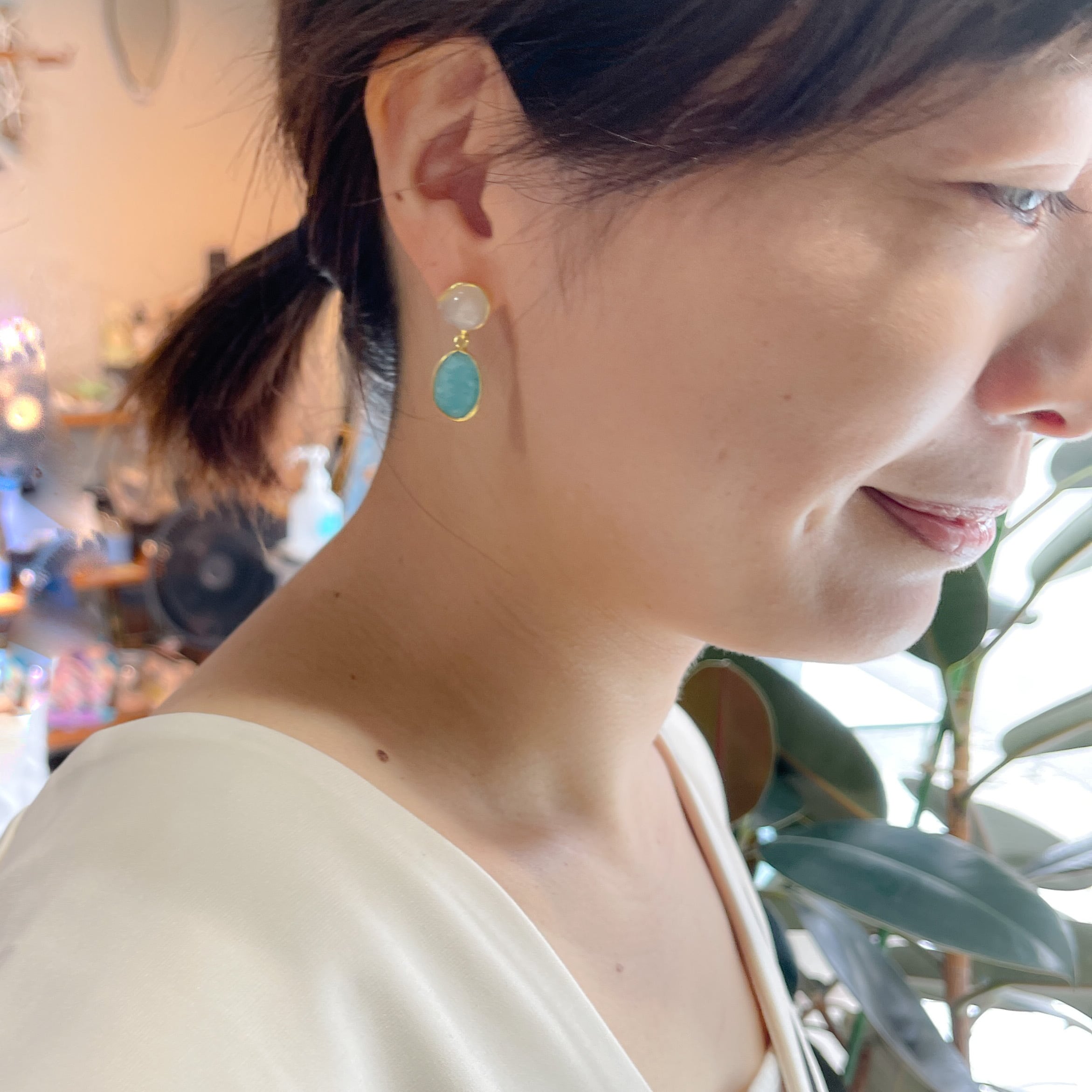 Gold Coating 2 ストーンピアス ムーンストーン＆アマゾナイト