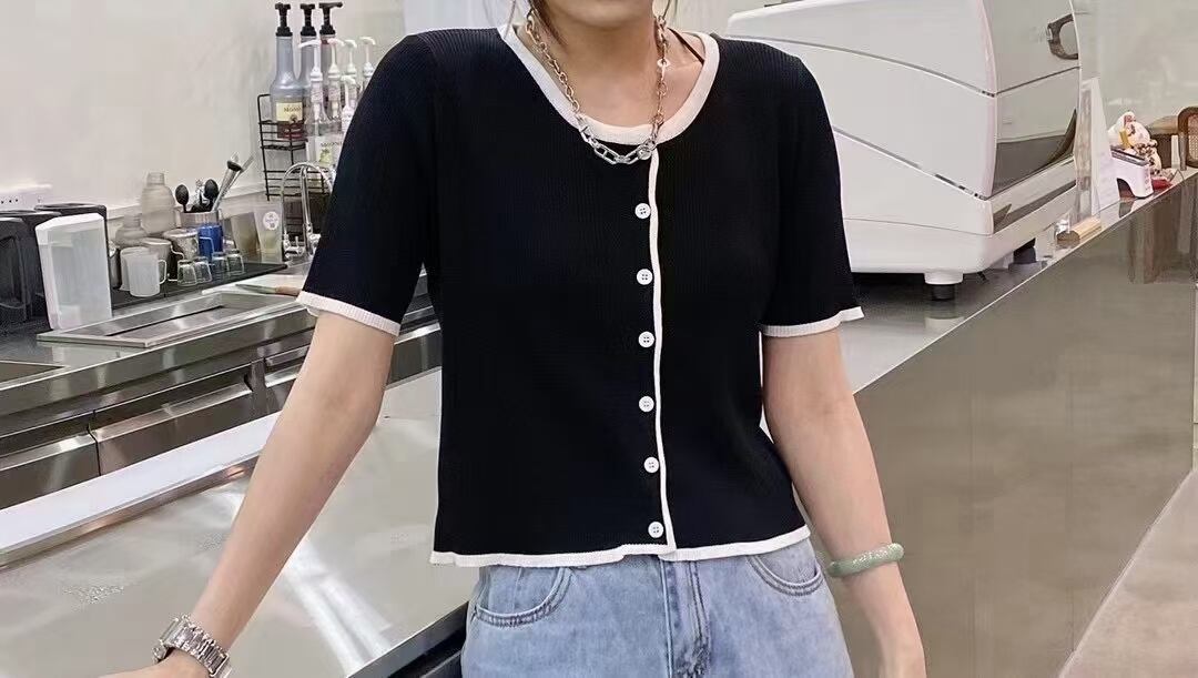 パイピングバイカラー　5部袖カーディガン　AJ2541-027