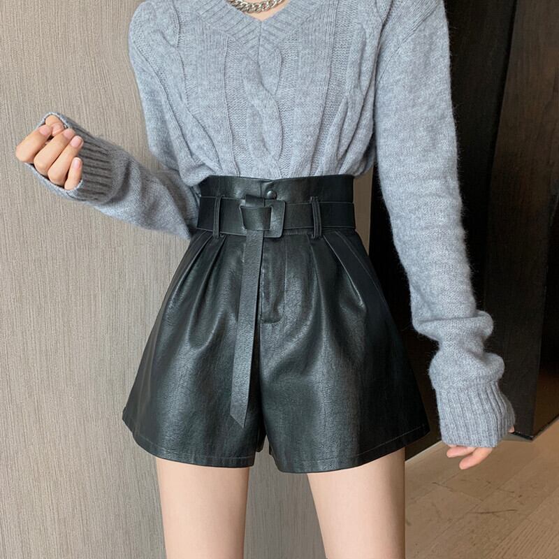 薄手カジュアルパンツ オータムレザーショーツ ストリート 秋物 ブルマー ガールズファッション52814698308