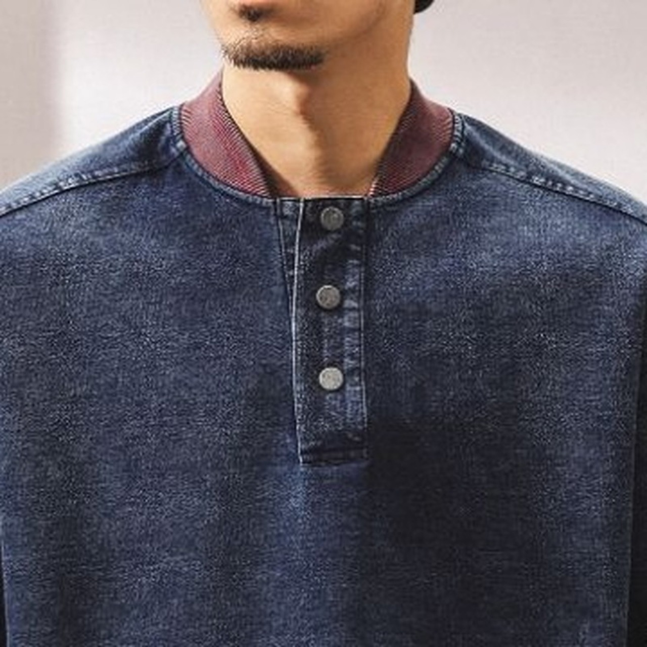 Rib Knit Beanie Henry Neck Long Sleeve Top ◇H0819