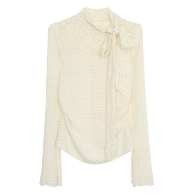 Lace bow knit top　B649