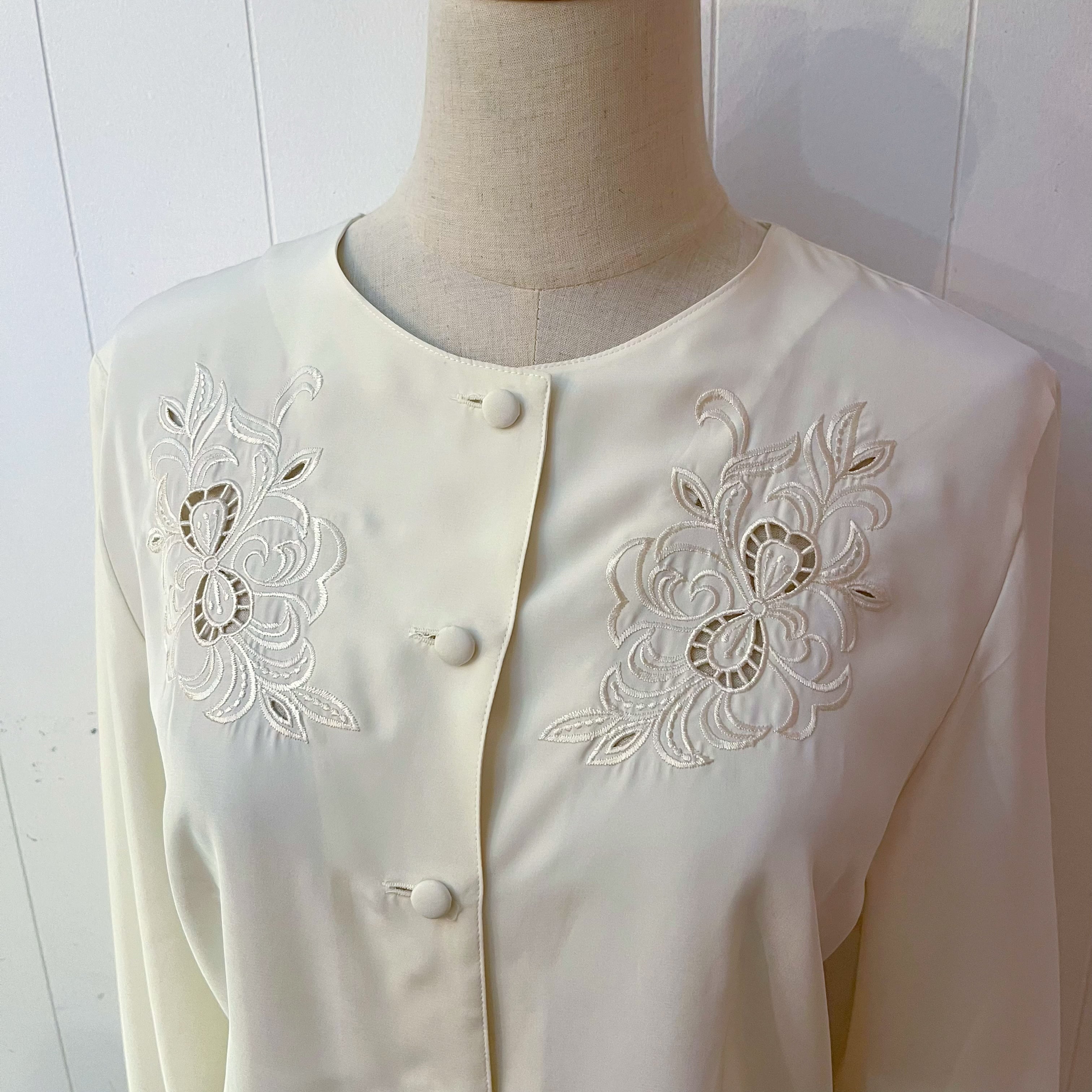 ribbon botanical embroidery blouse