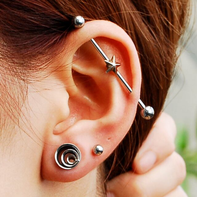 ボディピアス 19mm カラコル ステンレス ダブルフレア トンネルピアス