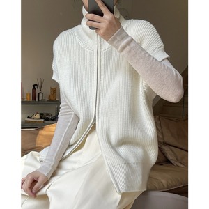 loose turtleneck front zipper rib knit N30240