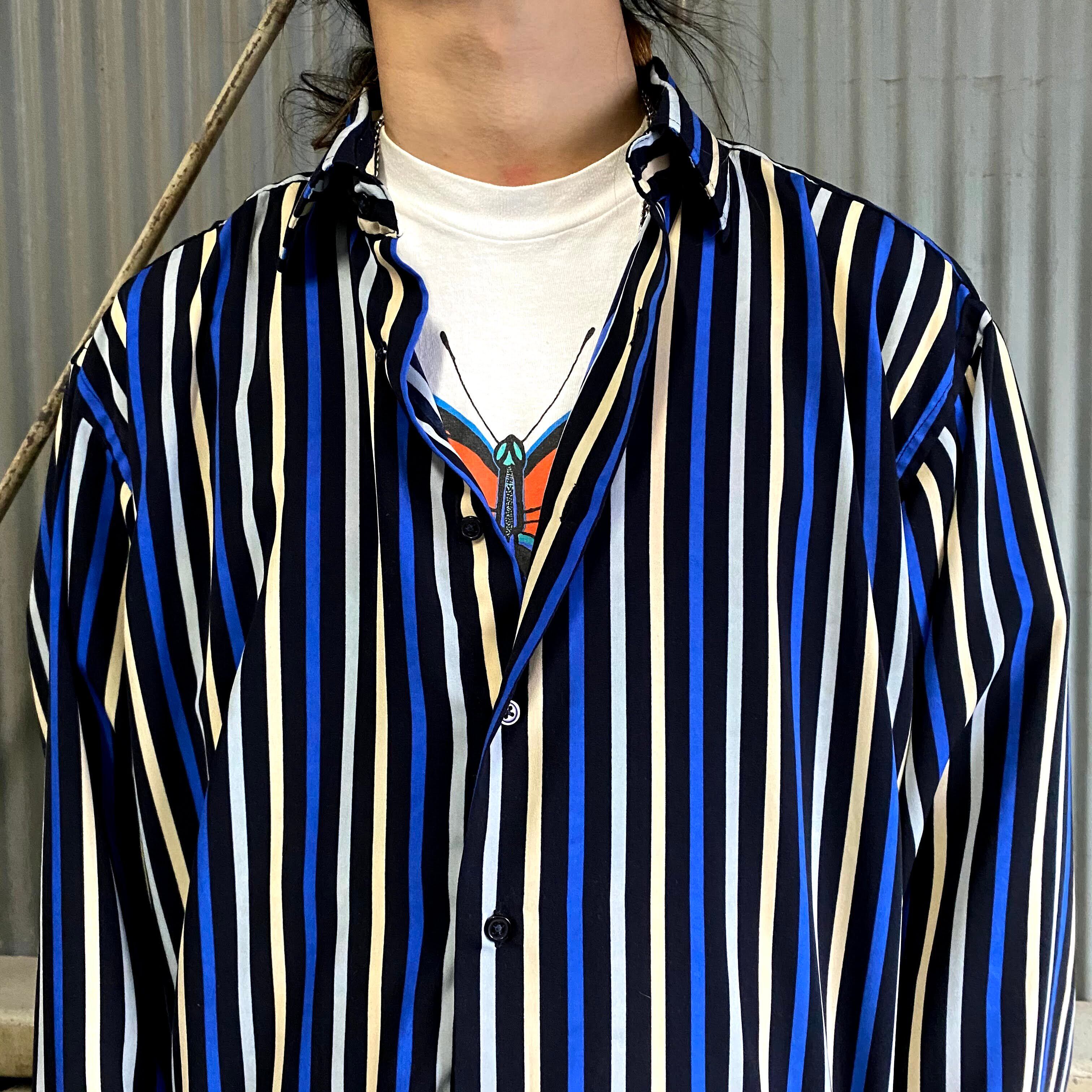 EUROTOPS ストライプ柄 長袖 ユーロブランド 総柄シャツ ポリシャツ