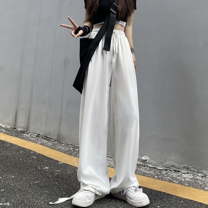 サマーホワイトカジュアルパンツ ハイウェストウェスト薄手ブラック 夏物 ケッペル16050701219
