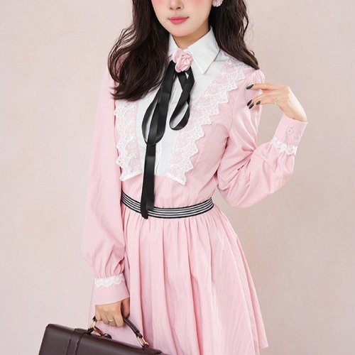 レースヨークフラワーリボンミニワンピ ・72570