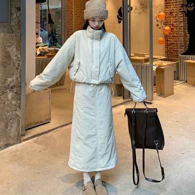 予約販売】セットアップ レディース スカート ロング丈 長袖 ダウン