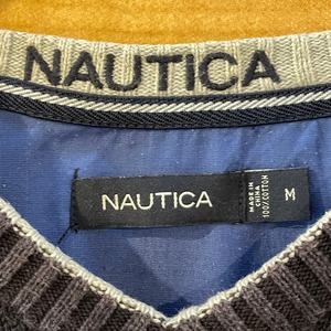 【NAUTICA】ニット セーター Vネック プルオーバー Mサイズ 刺繍ロゴ US古着