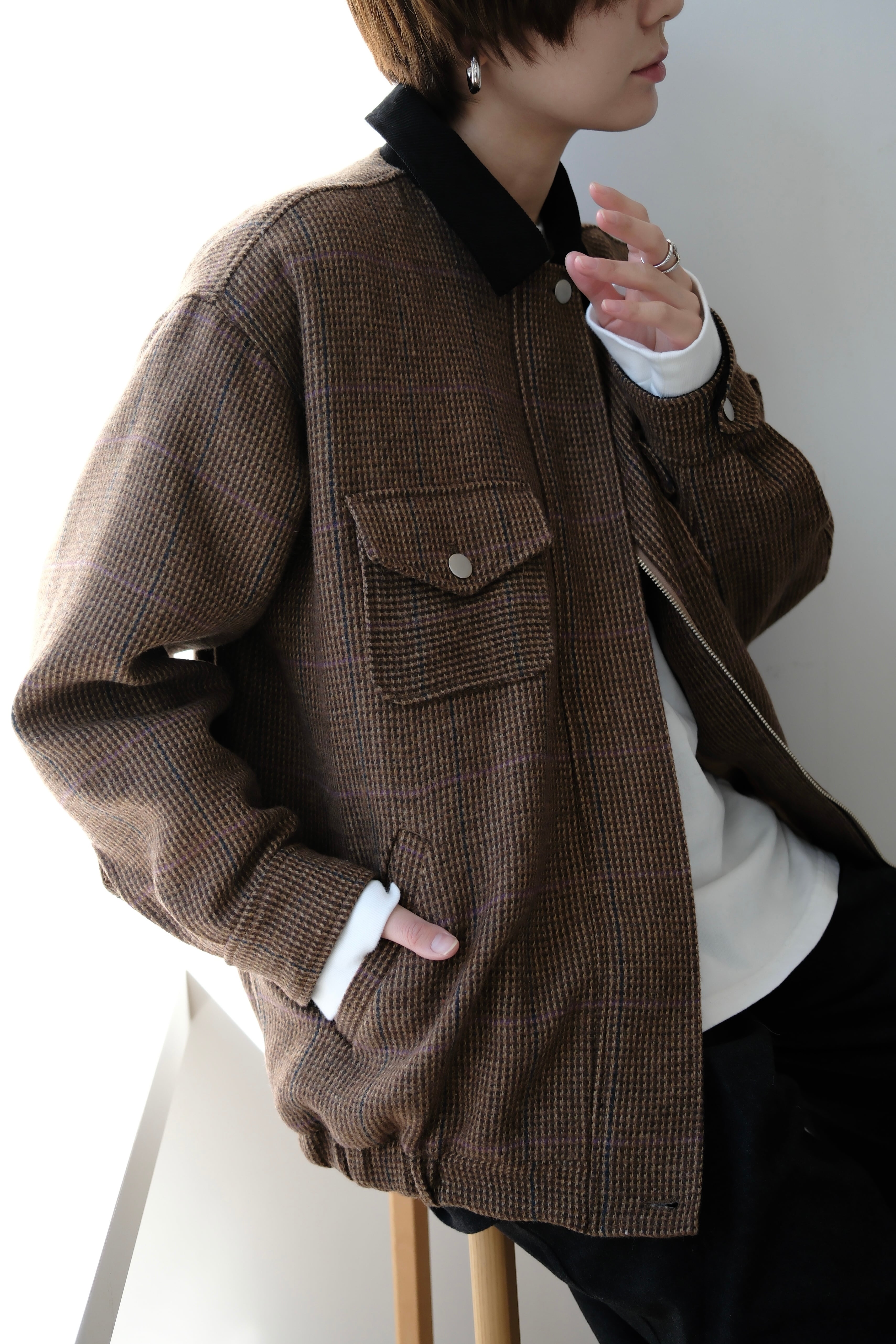 Wool Blend Tweed Jacket ウールブレンドツイードジャケット Brown