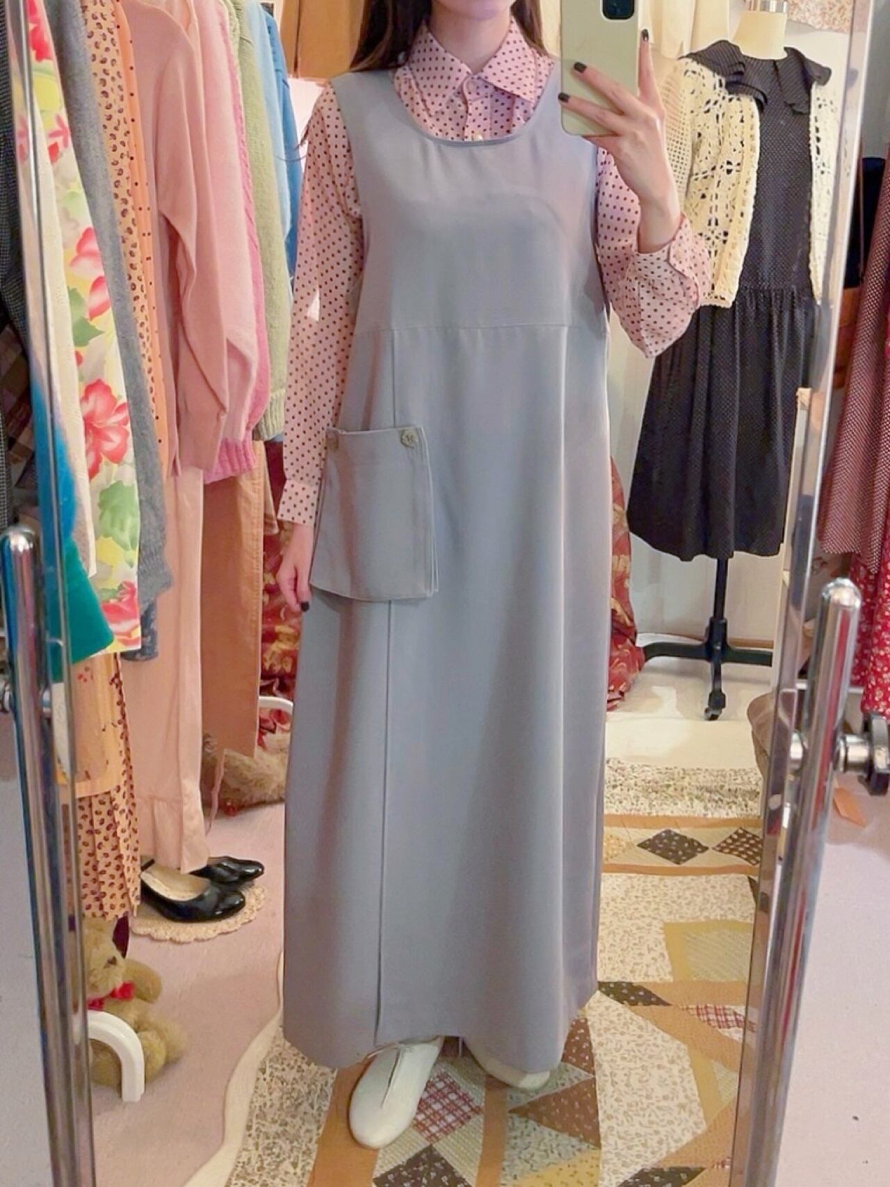 removable pocket gray jumper skirt