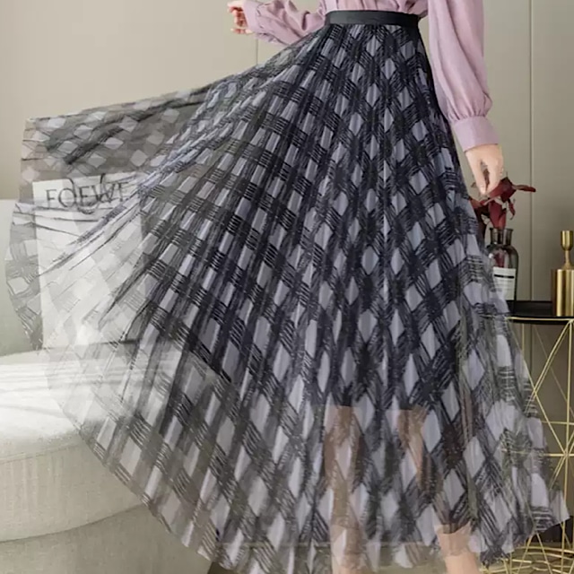 check pattern tulle skirt m0001