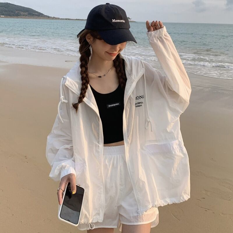 トップス レディースサマースタイル薄手ルーズフードジャケット ショーツ 夏物 ブルマー YY-ファッション20091869513