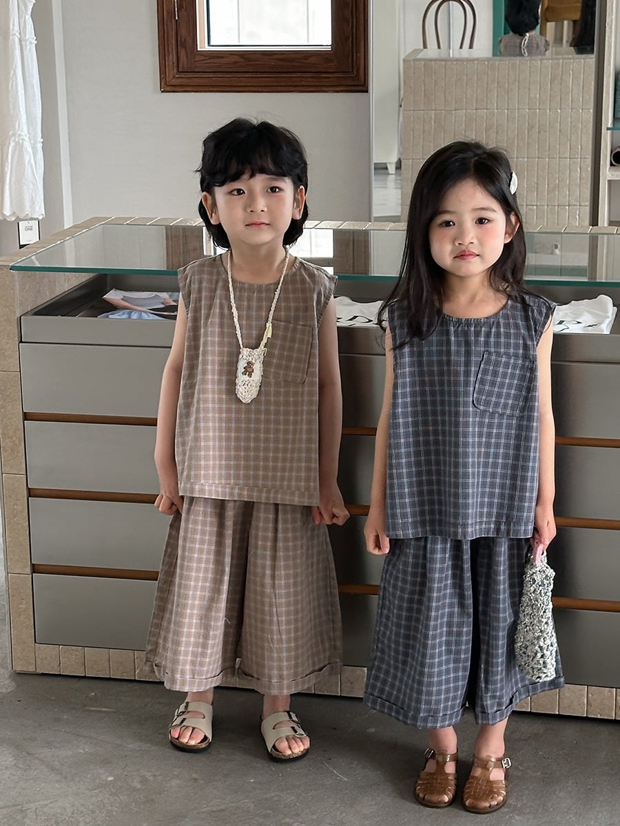 チェック柄セットアップ（2色展開）JIAY｜上下セット ノースリーブ