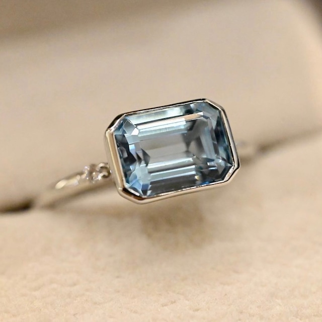 【一点限り】PT900アクアマリン(1.528CT)　ダイヤモンド覆輪リング