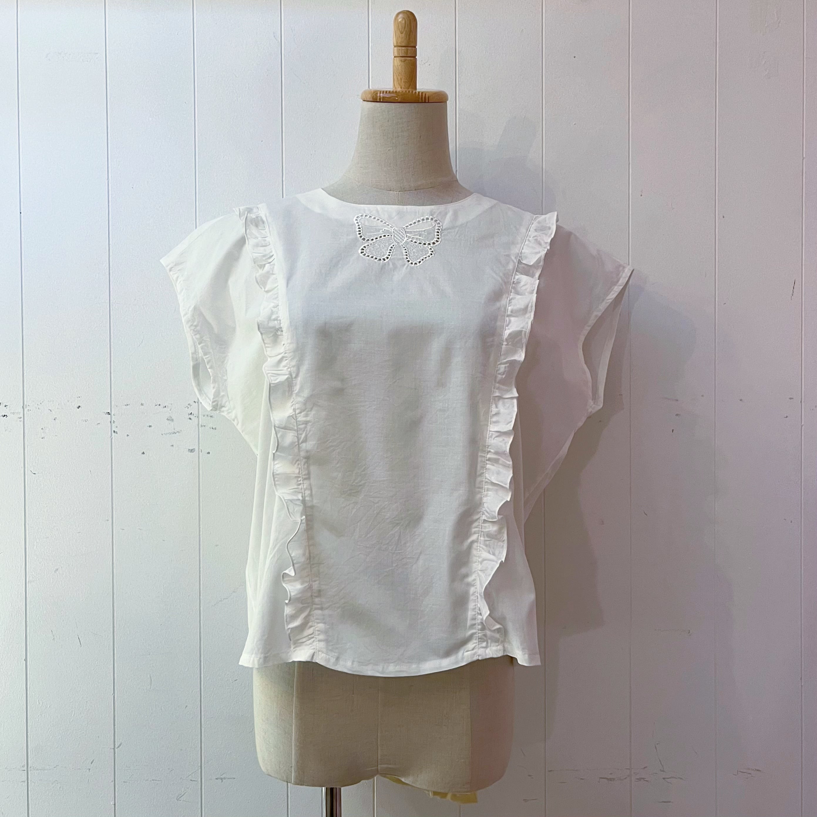ribbon embroidery frill white blouse