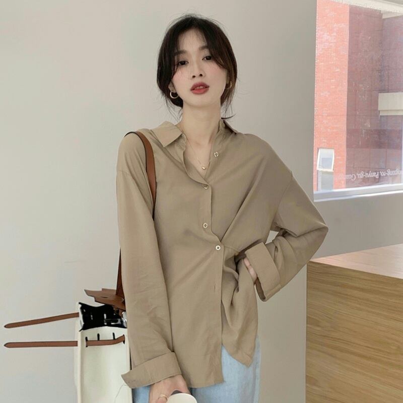 スプリングオータムカーキシャツ スタイルトップス ロング 春物 秋物 試着室36502801561