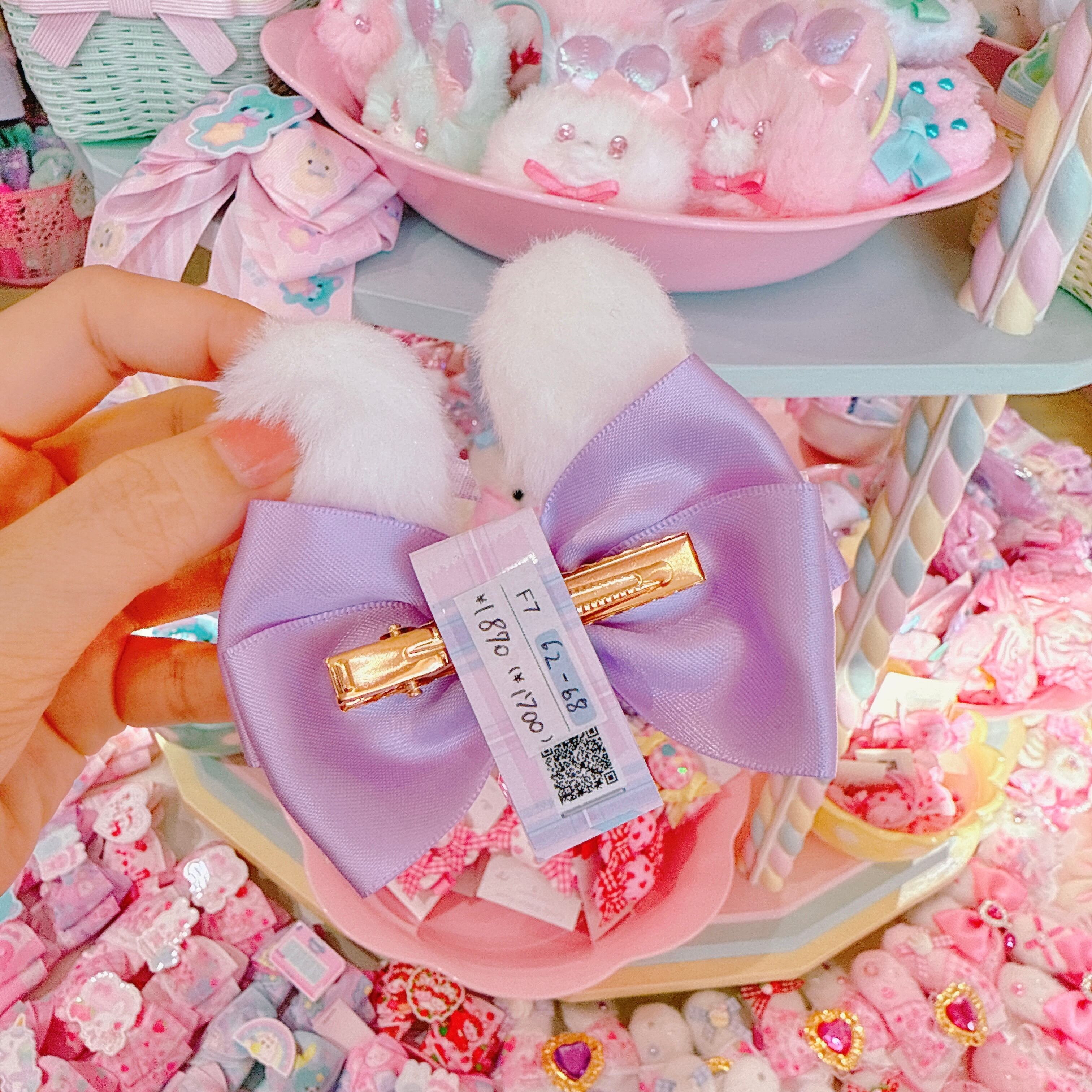 【F7】62-68うさ耳リボンヘアクリップ