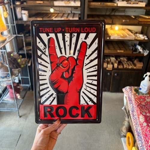 Antique metal embossed plate ROCK　アンティークメタルエンボスプレート　ロック　看板　サインプレート　装飾　ポスター　