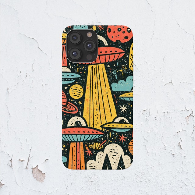 受注生産 iPhoneケース UFOと惑星の宇宙ポスター｜スペースエイジ RFSP027A