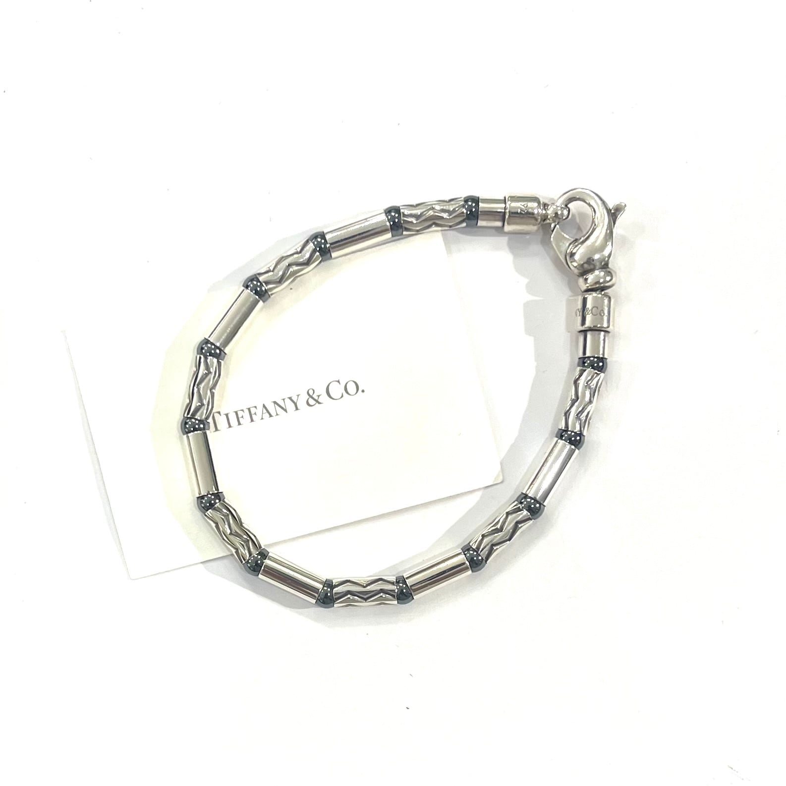 【ヴィンテージ ティファニー】シルバー/ゴールド ヘマタイト バングル 男女兼用 希少【TIFFANY&CO.】2601 ドイツ製 幾何学ヘマタイトジグザグ