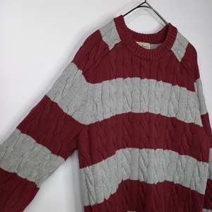 エルエルビーン　クルーネック　ケーブル編み　ニット　セーター　ボーダー　アラン