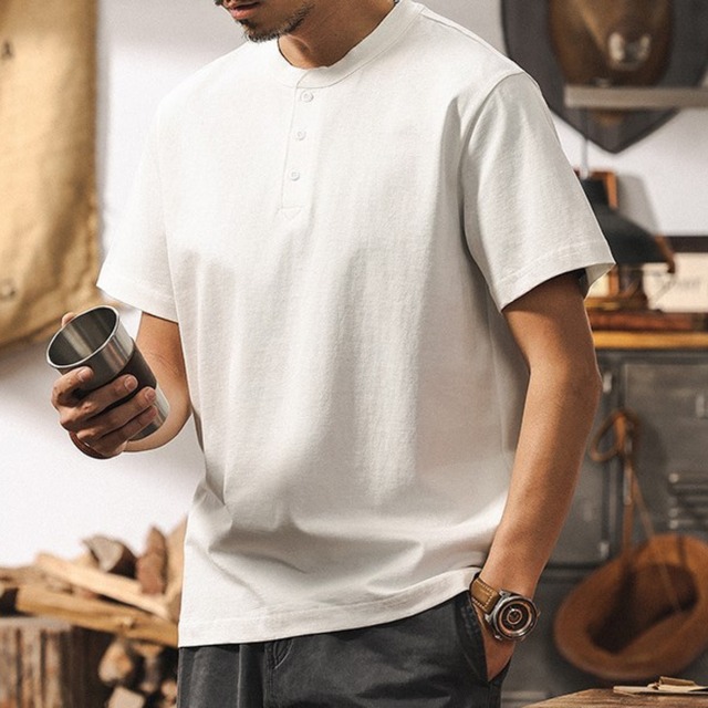 Henley neck vintage t shirt ( 7color )