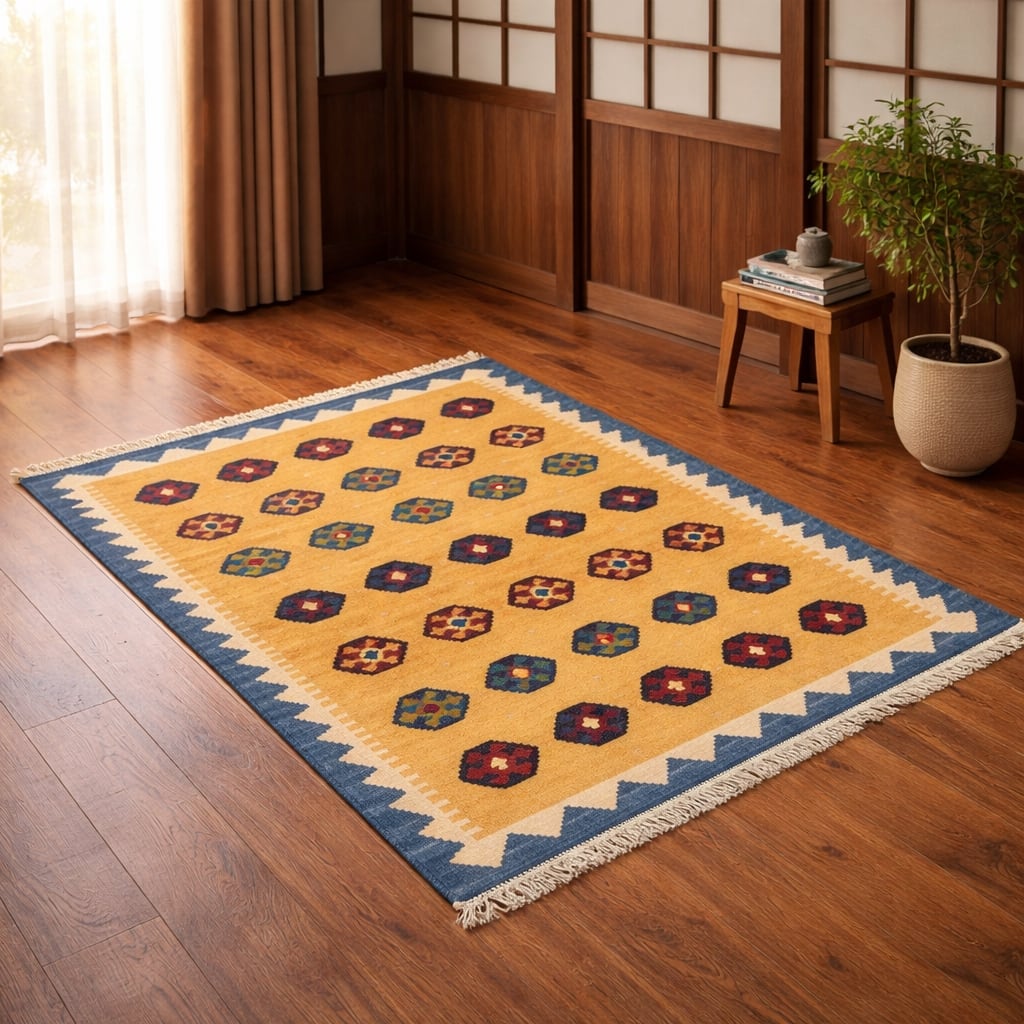 公式 オンライン ショップ ペルシャ手織り絨毯 キリム 144×144cm 