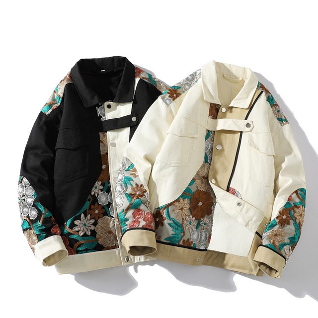 サブカル 服 地雷系 通販 メンズ ジャケット 花柄 刺繍 チャイナ風 クール 普段着使い