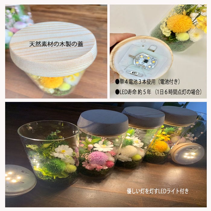 LEDライト ガラスドーム プリザーブドフラワー ドライフラワー | 花屋