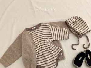【valu bebe】キャットボーダーボネット ベビーサイズ ブラウン