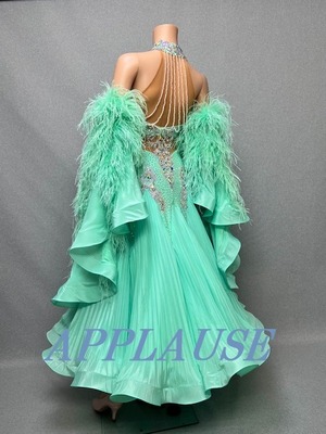 【新着】社交ダンス ドレス　スタンダード　モダンドレス　ライトグリーン　S～M　 ST-24-30　デモ・競技用ドレス　発表会衣装　パーティドレス　ワンピース　舞台衣装