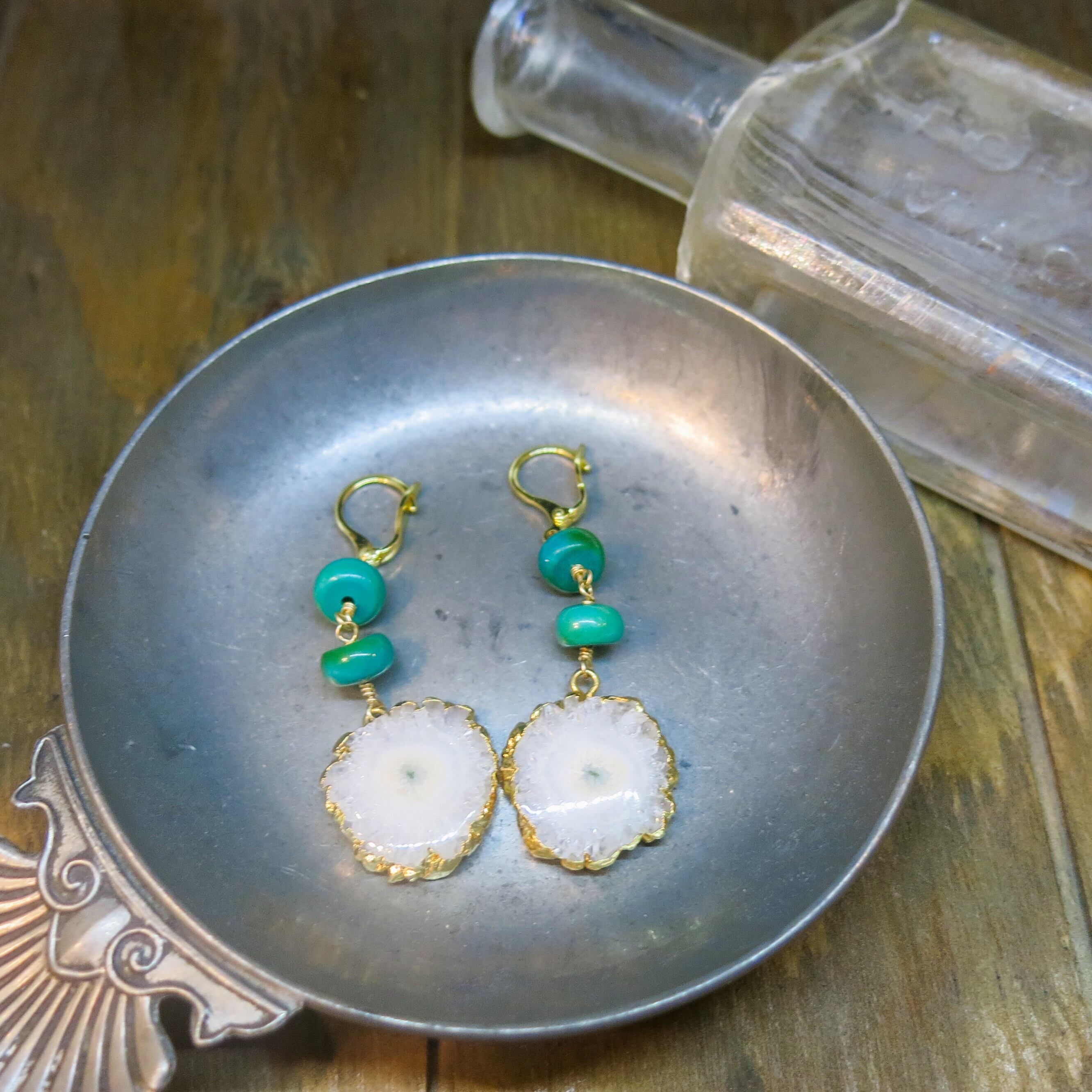 ターコイズ×ソーラークォーツのピアス